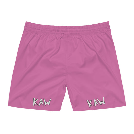 K.A.W. Men's Mid-Length Swim Shorts Pink/White